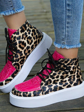 Chaussures Femme Hautes à Imprimé Léopard Plateforme à Lacets Casual